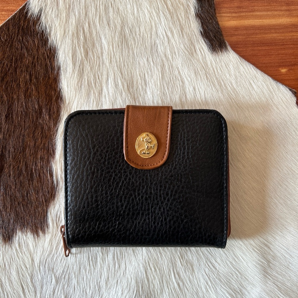 The Walt Disney Company Tri Fold Wallet Black Brown Mickey Mouse Vintage
